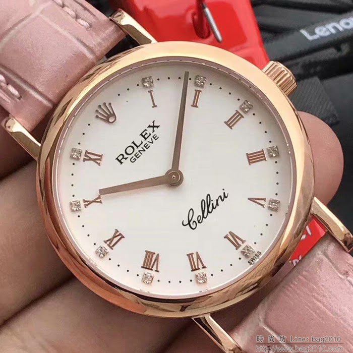 ROLEX勞力士 切利尼女款 全自動機械 藍寶仿刮鏡面 小牛皮錶帶 深度防水 女士腕表  wssb4213